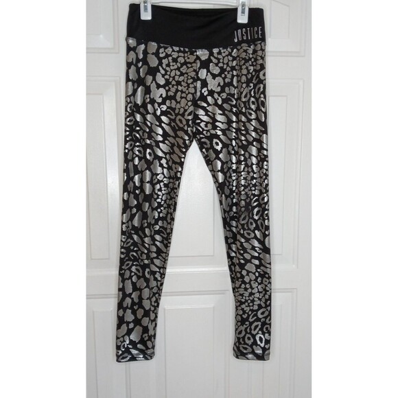 Justice Other - Girl's Justice Active Sport Leggings Size 14 Black Silver Leopard Print Pants